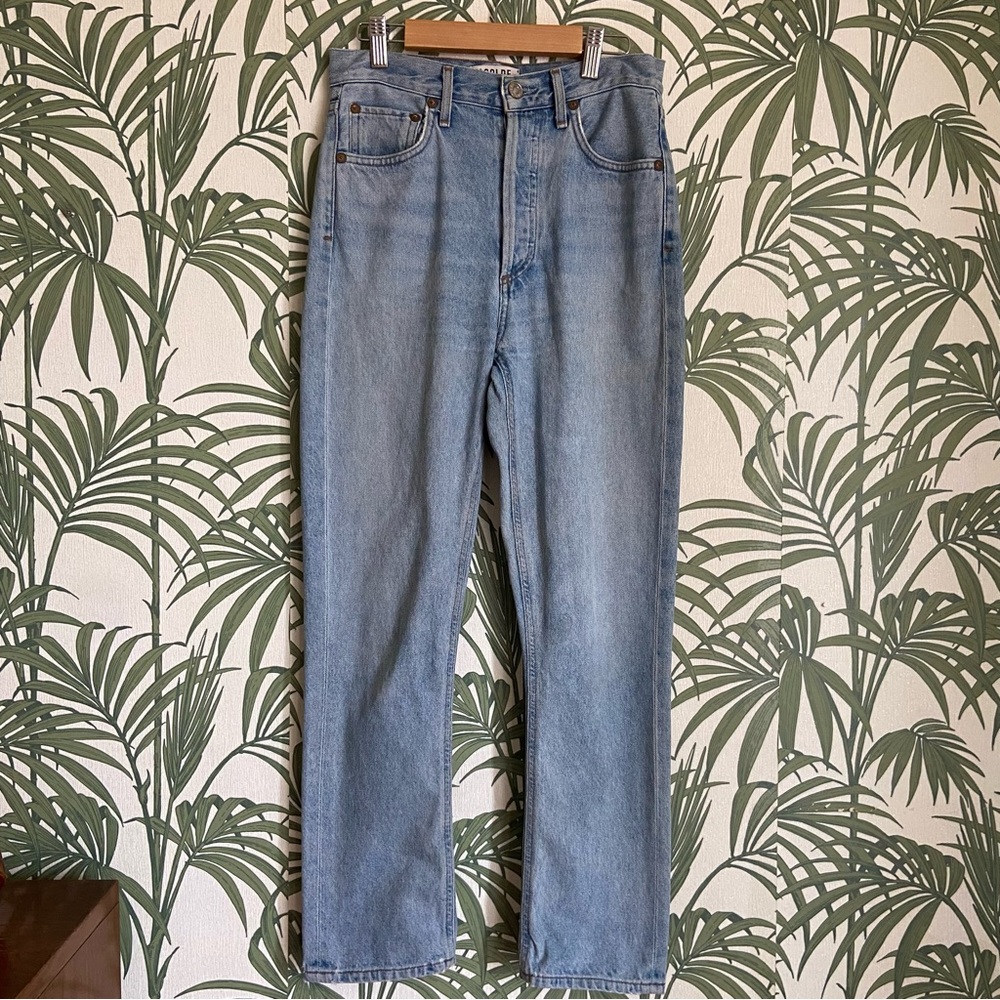 Agolde X Amour Vert Exclusive Riley High Rise Straight Crop Light Blue Size 24